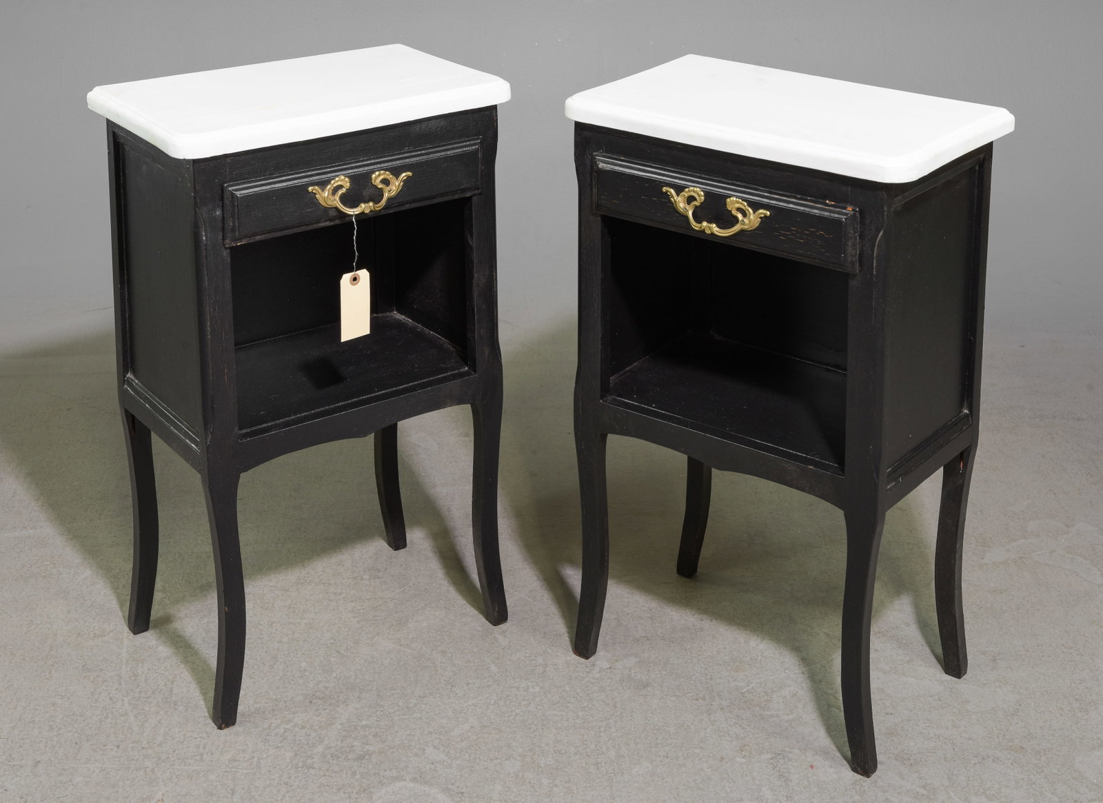 Pair Of Louis XV Style Painted Nightstands: Pair Of French Louis XV Style Painted Nightstands - 27.5 in tall x 17.5 x 11