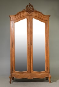 Louis XV Style Walnut Double Mirror Door Armoire
