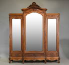 Louis XV Style Walnut Triple Mirror Door Armoire
