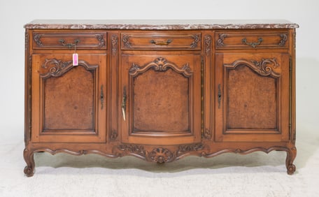 Louis XV Style Walnut Marble Top Sideboard