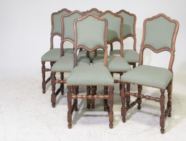 French Set of 7 Walnut High Back Dining Chairs