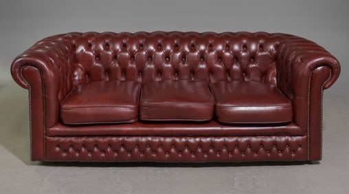 British Red Leather Chesterfield Sofa