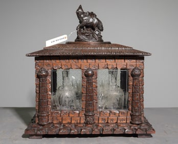Black Forest Carved Oak Cordial Tantalus Set