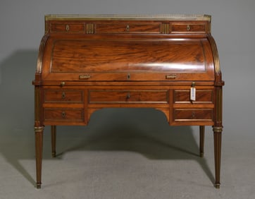 Louis XVI Style Cylinder Roll Top Desk With Gallery