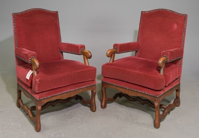 French Mouton Style Pair of Upholstered Arm Chairs