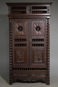 French Breton Style Carved Oak Robe #1