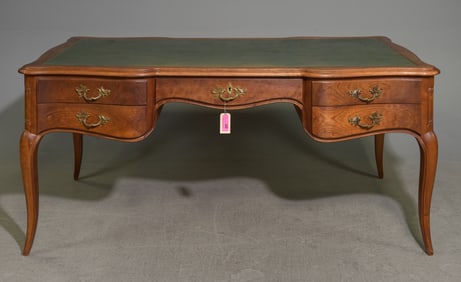 French Fruitwood Green Faux Leather Top Desk
