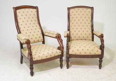 Two French Walnut Swan Neck Arm Chairs