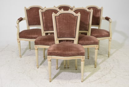 Louis XVI Style Set of 6 Painted Dining Chairs