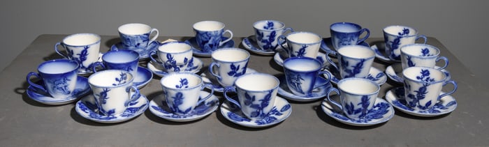19 Ironstone Flo Blue Tea Cups with Saucers