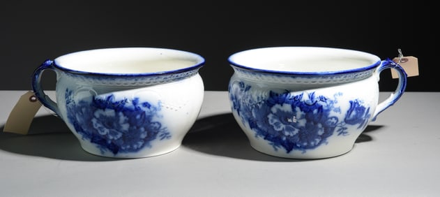 Two Flo Blue Chamber / Cache Pots - Chatsworth