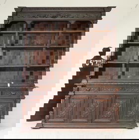 Renaissance Style Monumental Oak Bookshelf