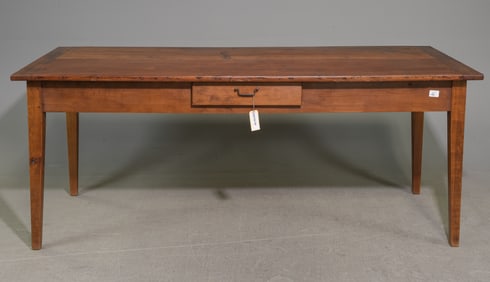 French Rustic Fruitwood Farmhouse Table with Drawer