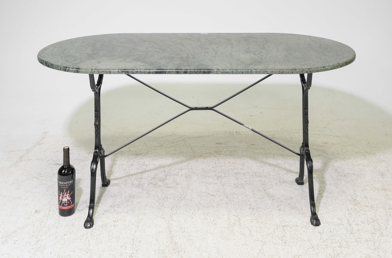French Green Marble Top Iron Bistro / Parisian Table: French Green Marble Top Iron Bistro / Parisian Table - 28.5 in tall x 58.5 x 29