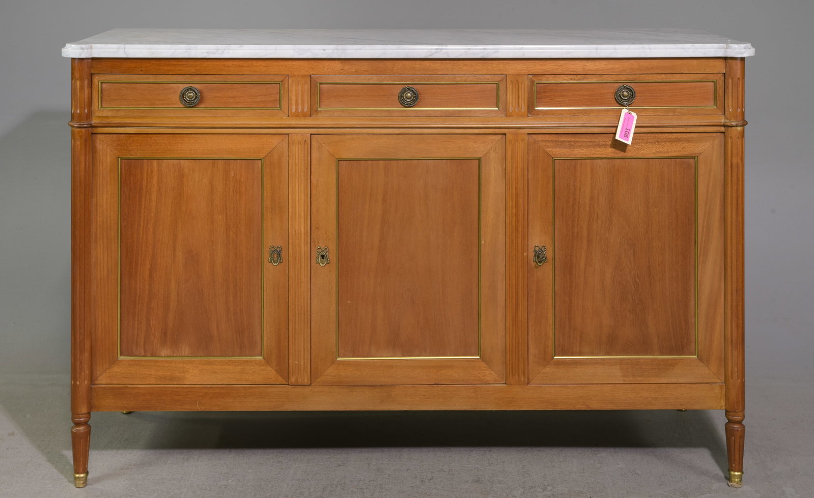 Louis XVI Style White Marble Top Sideboard: French Louis XVI Style White Marble Top Sideboard / Enfilade - 42 in tall x 64 x 19