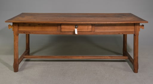 French Rustic Fruitwood Farmhouse Table with Drawer