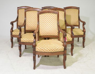 Louis Philippe Style Set of 6 Walnut Arm Chairs
