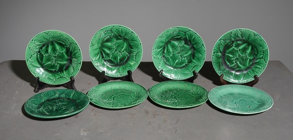 8 Assorted Green Majolica Plates #1