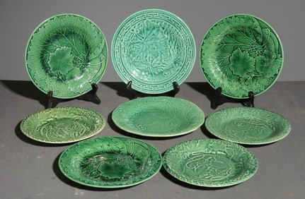 8 Assorted Green Majolica Plates #2