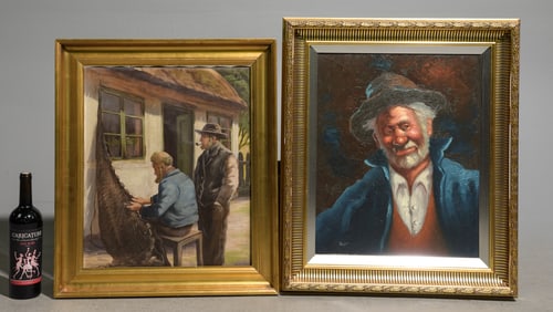 2pcs Gold Framed Oil on Canvas Portrait Paintings