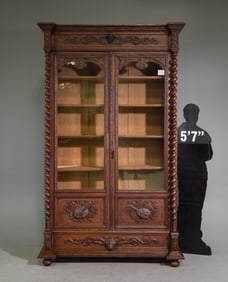 Renaissance Style Carved French Twist Bookcase