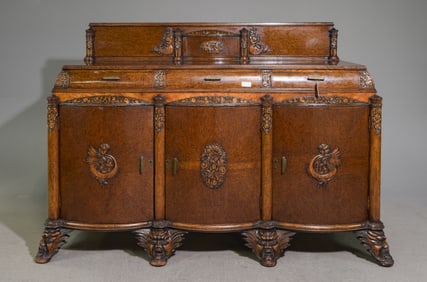 Renaissance Style Carved Tiger Oak Sideboard