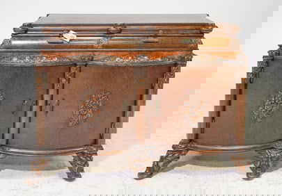 Renaissance Style Carved Tiger Oak Buffet