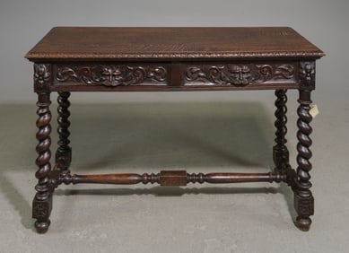 British Carved Oak Barley Twist Hall Table