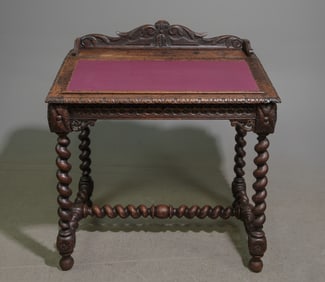English Oak Barley Twist Writing Table / Desk