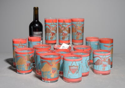17pcs Vintage Cera Glass Highball & Whiskey Glasses