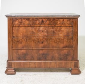 French Walnut Grey Marble Top Four Drawer Chest #1