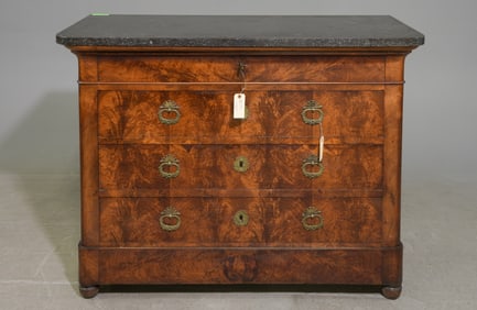 French Walnut Grey Marble Top Four Drawer Chest #2
