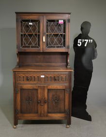 British Oak Leaded Glass Cabinet / Dresser