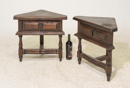 French Pair of Low Corner Nightstands / Tables