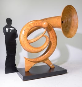 HY Farber Monumental Wood "Man with a Horn" Sculpture