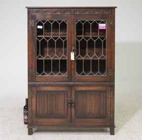 English Oak Leaded Glass Bookcase