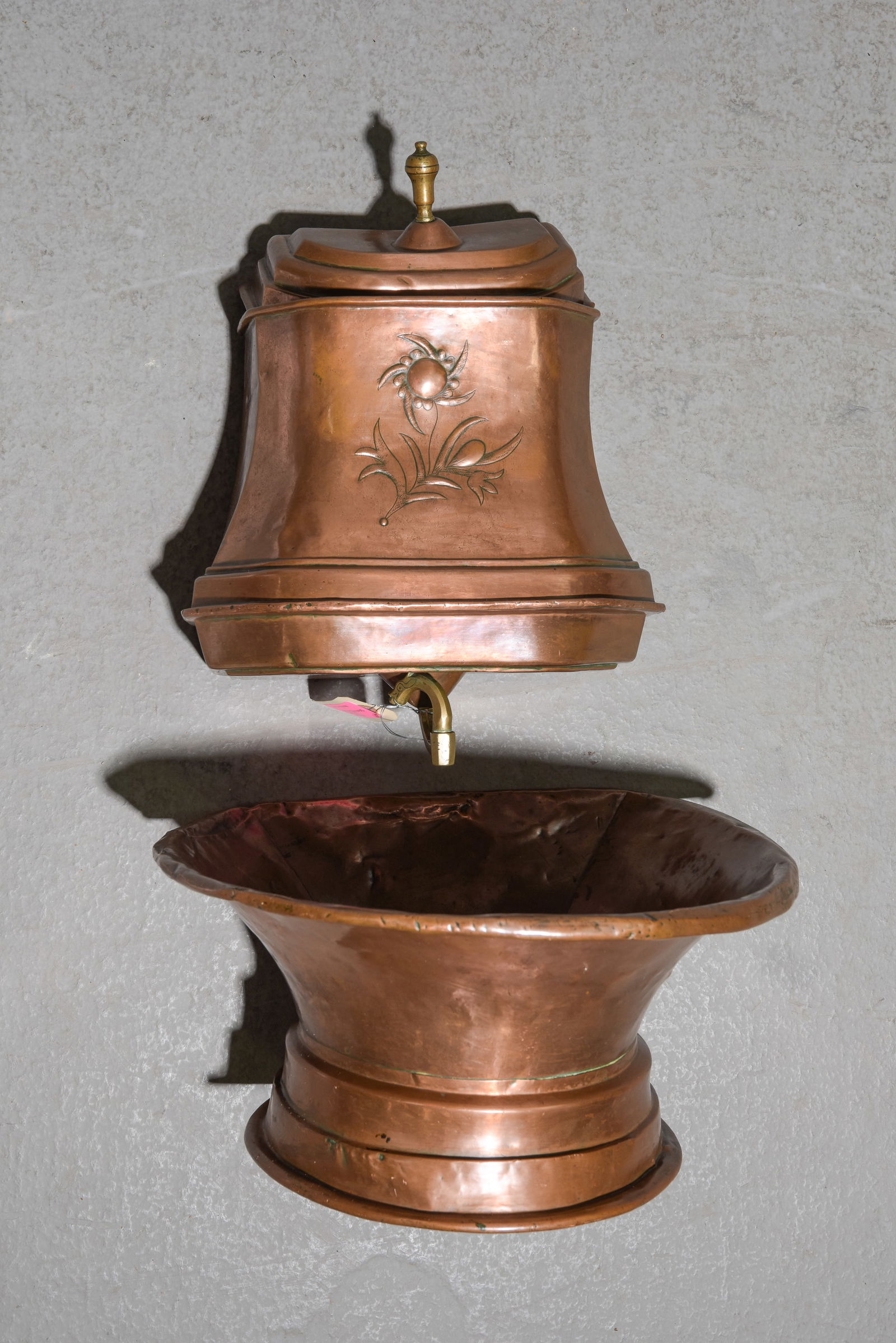 French Copper Water Font / Lavabo: French Copper Water Font / Lavabo - The base is 7.5 in tall x 15 x 12.5