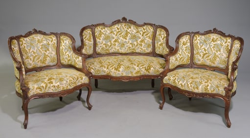 Louis XV Style Salon Suite - Settee & Two Arm Chairs
