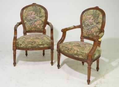 Louis XV Style Pair of Needlepoint Arm Chairs