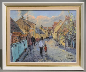 A. Lang D. Framed Acrylic on Canvas Street Scene