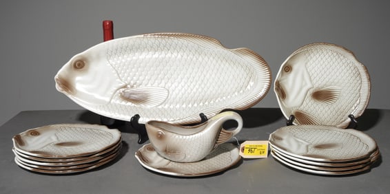 13pc French Fish Plate Set - Platter, Plates, Etc.