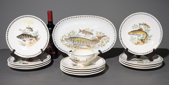 14pc French Fish Plate Set - Platter, Plates, Etc.