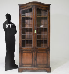British Oak Double Leaded Glass Door Bookcase