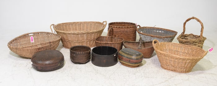 12pcs - Assorted Woven Wicker Baskets, Etc.