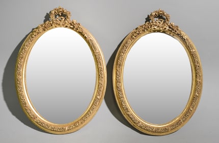2 French Style Gold Framed Oval Mirrors
