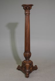 French Carved Walnut Tall Fluted Column Pedestal