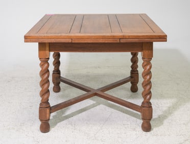 British Oak Barley Twist Draw Leaf Table