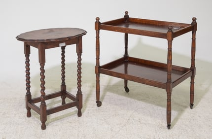 English Oak Barley Twist Table & Trolley