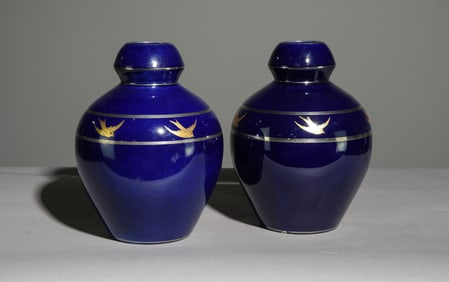 Napoleon III Style Pair of Blue Porcelain Vases