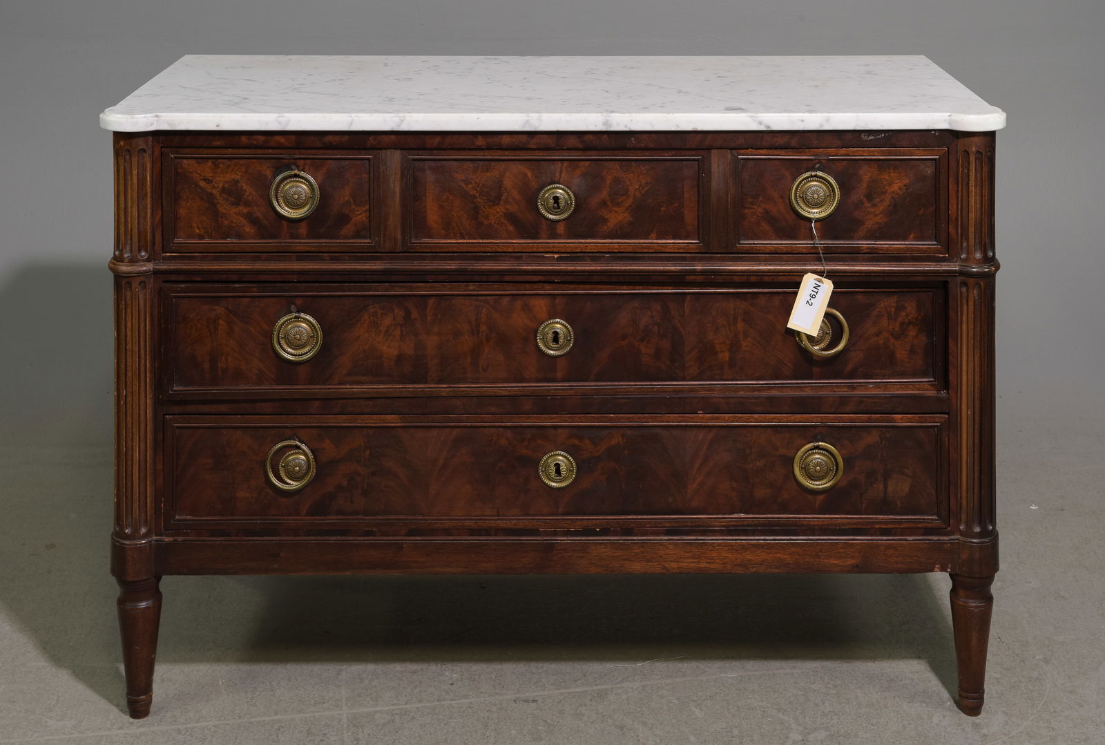 Louis XVI Style White Marble Top Chest #1